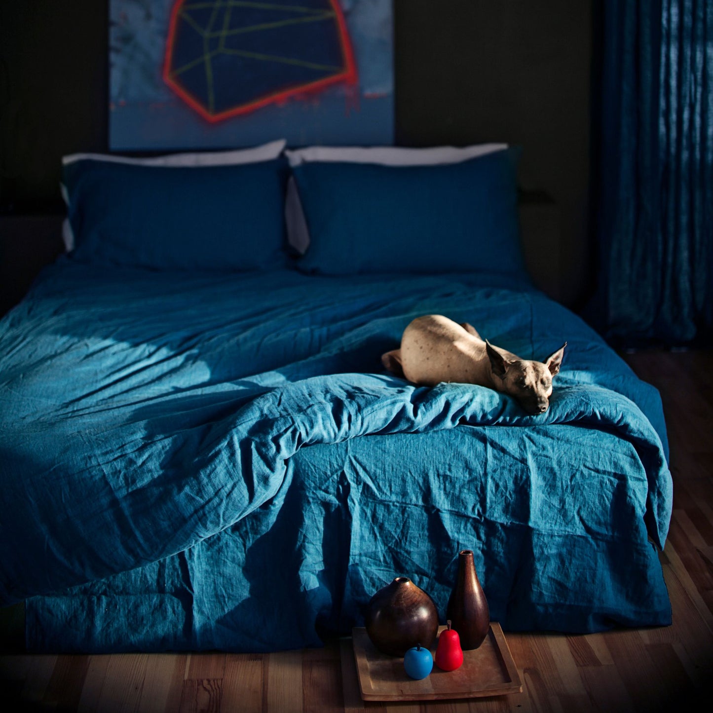Sea Blue Linen Duvet Cover – Dark Teal Queen | Soft, Natural, Stonewashed