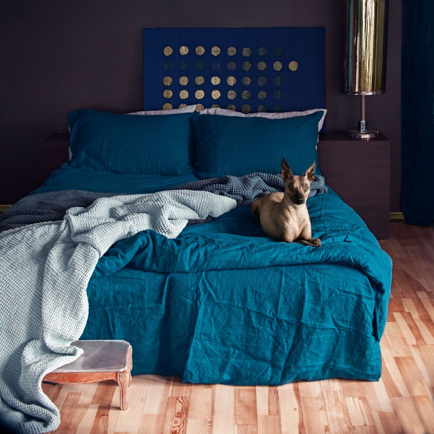 Sea Blue Linen Duvet Cover – Dark Teal Queen | Soft, Natural, Stonewashed