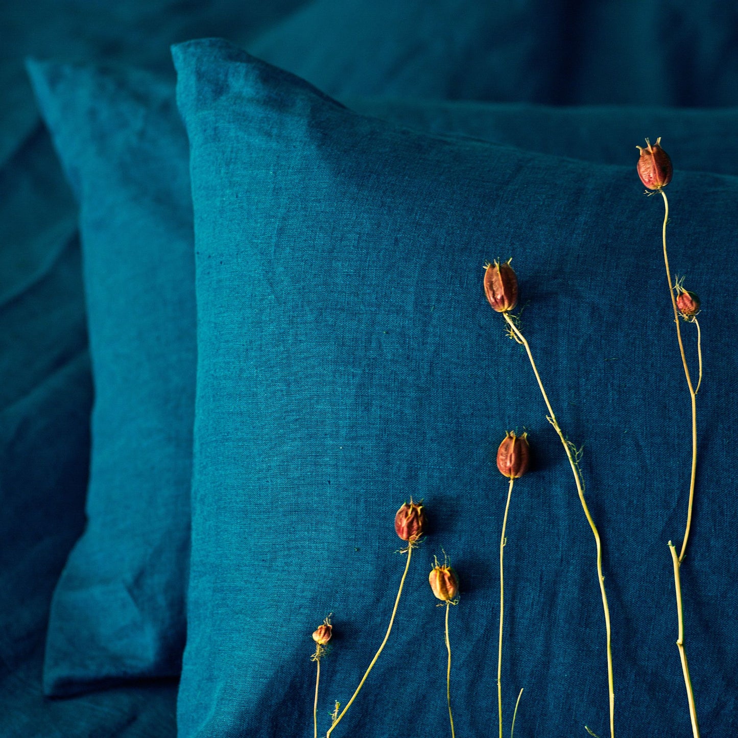 Sea Blue Linen Duvet Cover – Dark Teal Queen | Soft, Natural, Stonewashed