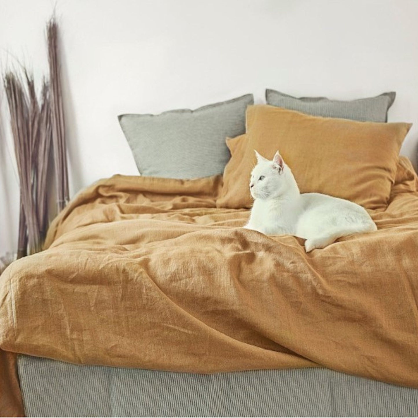 Linen Duvet Cover in Deep Mustard Color