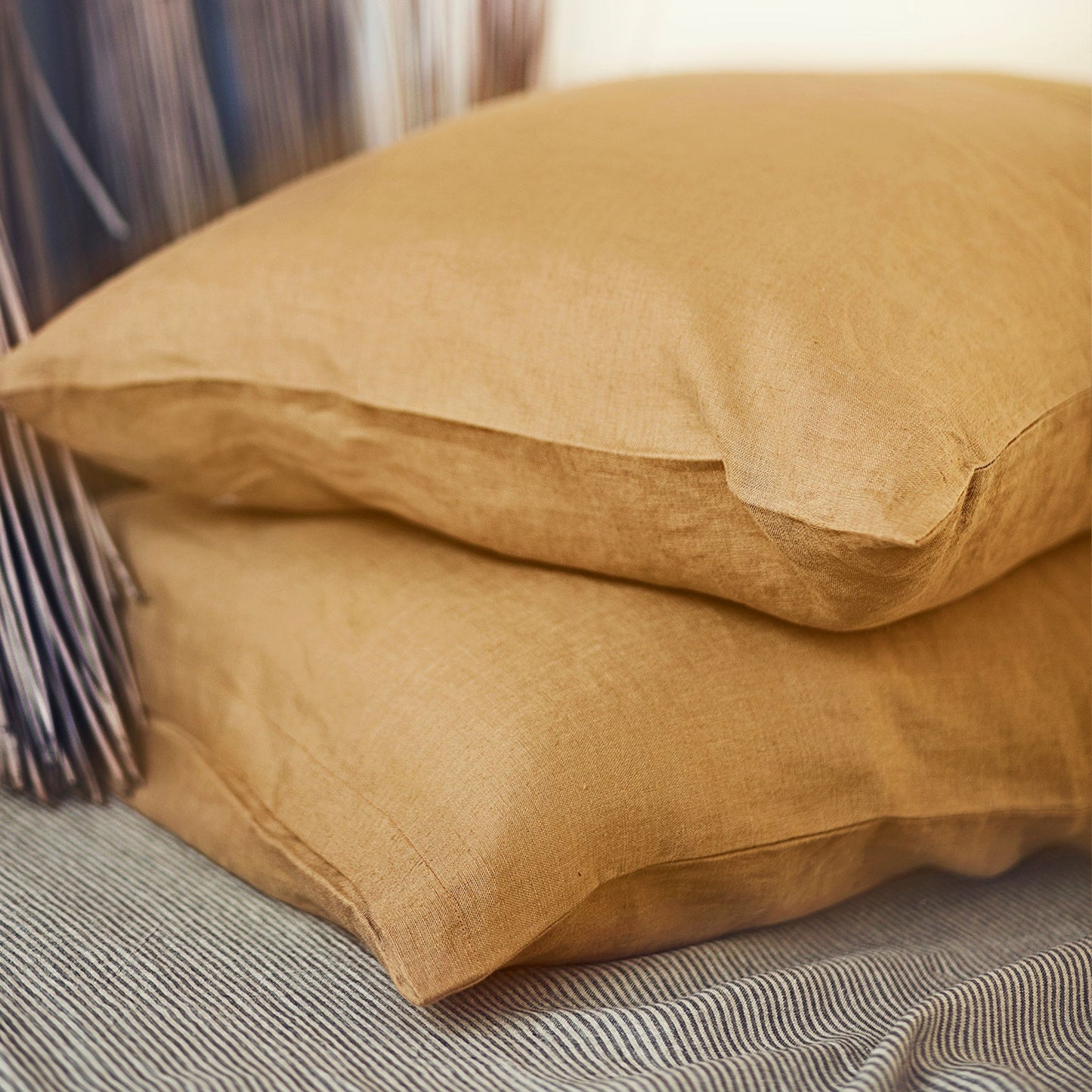 Linen Duvet Cover in Deep Mustard Color