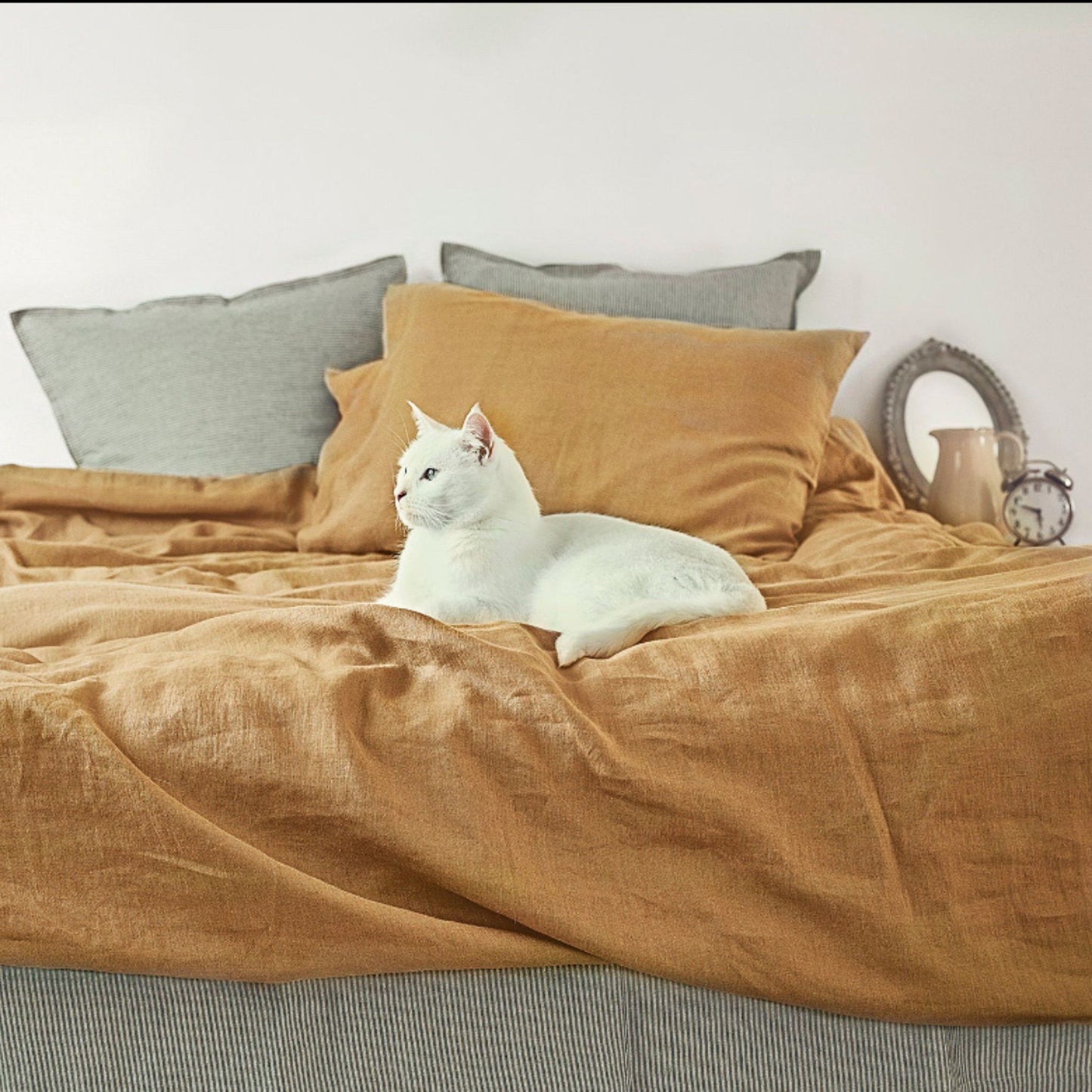 Linen Duvet Cover in Deep Mustard Color