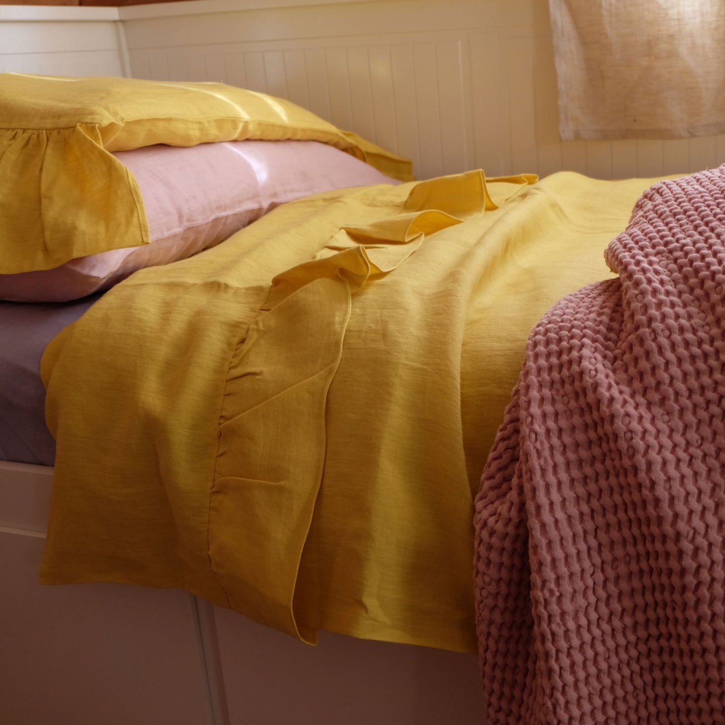 Yellow Baby Linen Bedding Set with Ruffles