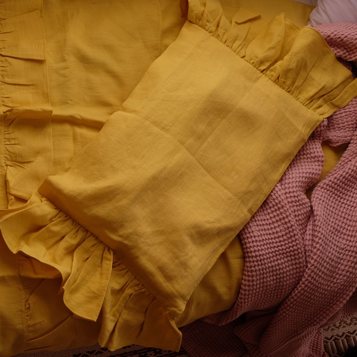 Yellow Baby Linen Bedding Set with Ruffles