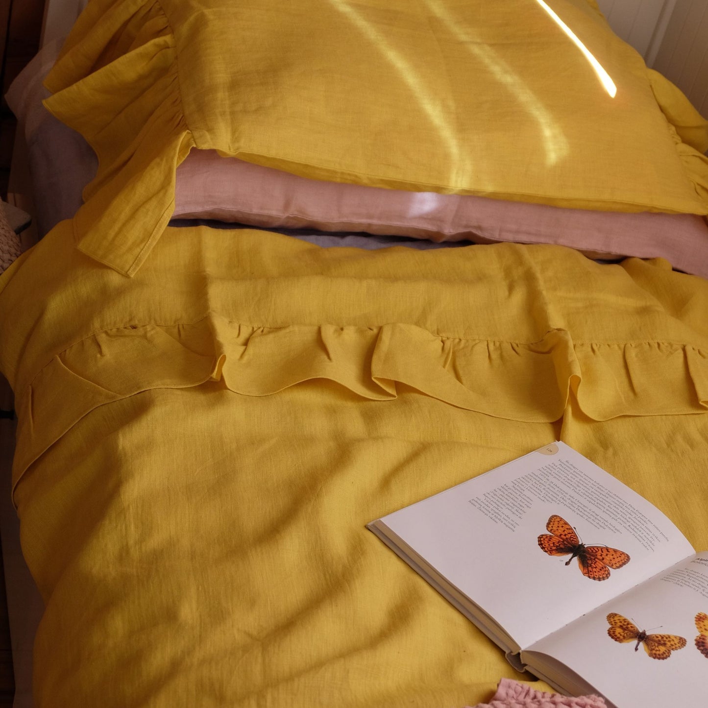 Yellow Baby Linen Bedding Set with Ruffles