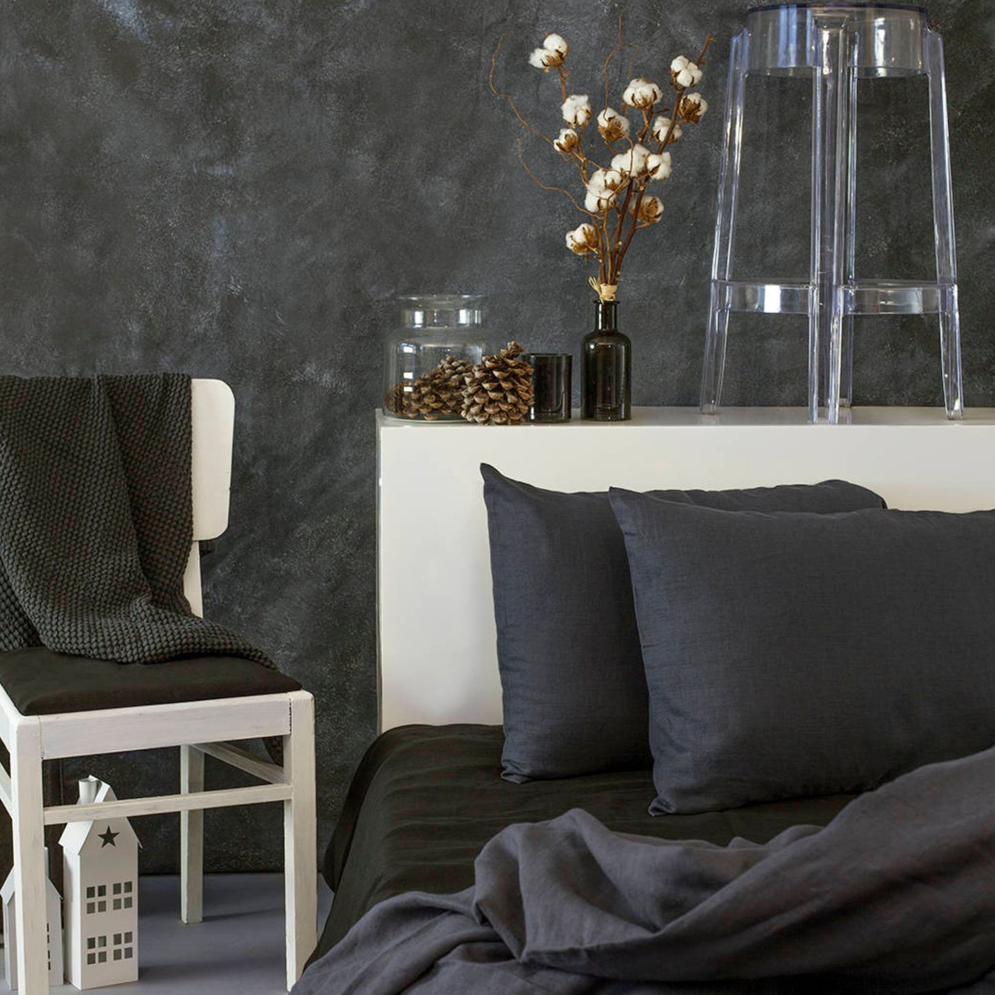Dark Gray Linen Pillow Case