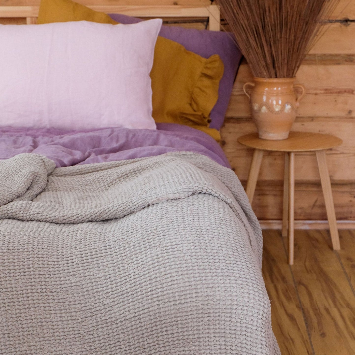 Sand color Waffle textured Linen Blanket