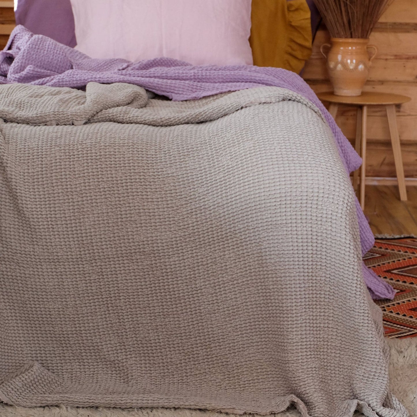 Sand color Waffle textured Linen Blanket