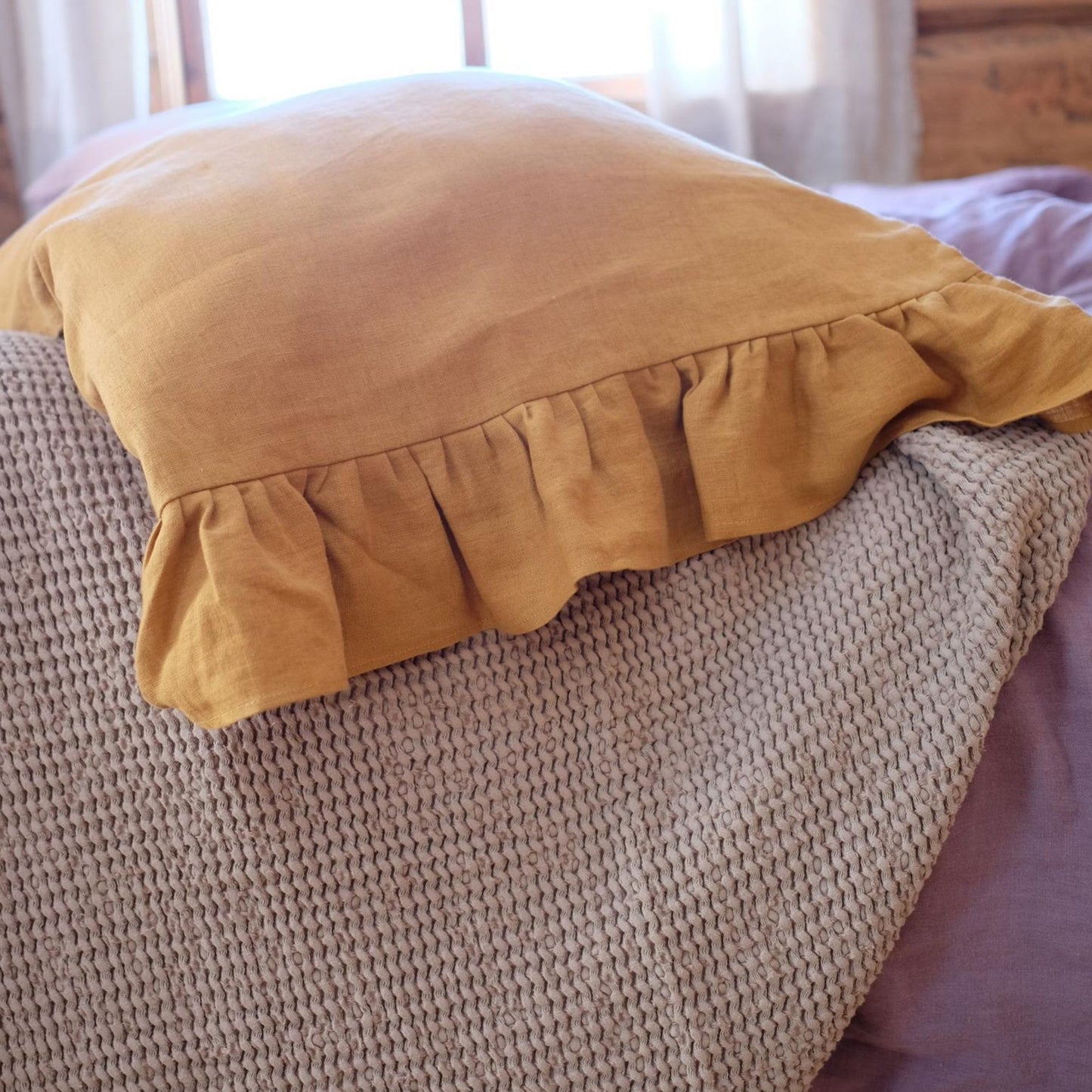 Sand color Waffle textured Linen Blanket