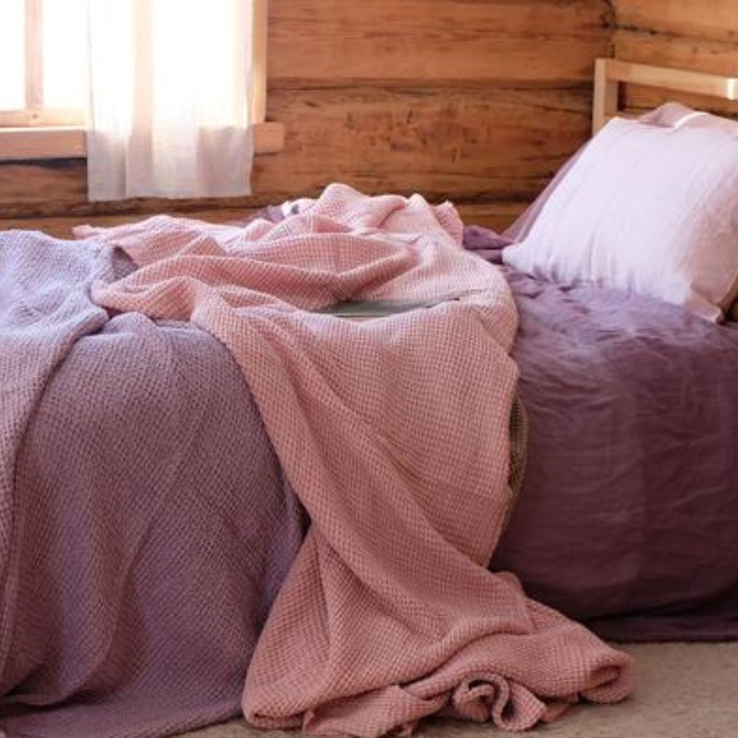 Pastel Pink color Waffle textured Linen Blanket
