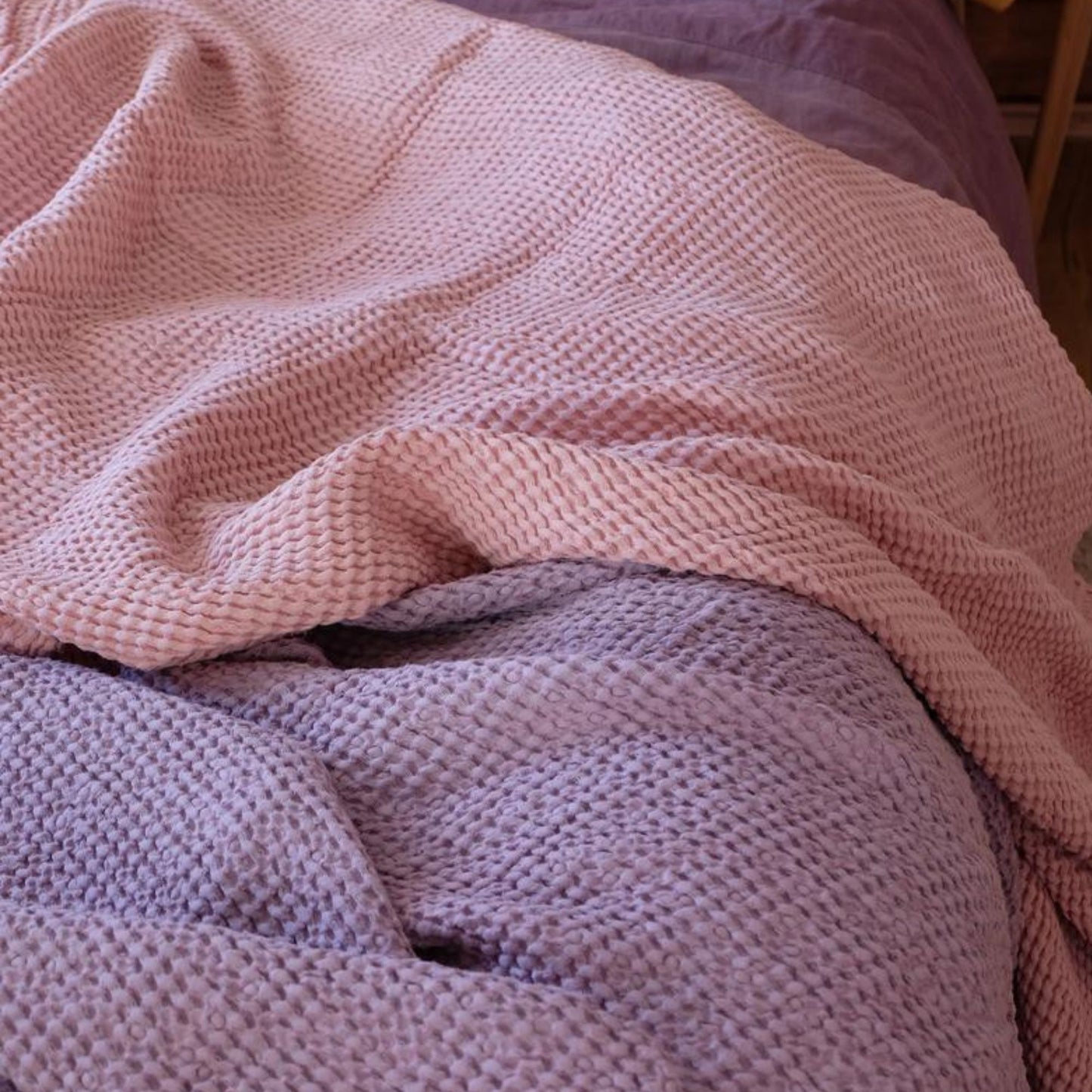 Pastel Pink color Waffle textured Linen Blanket