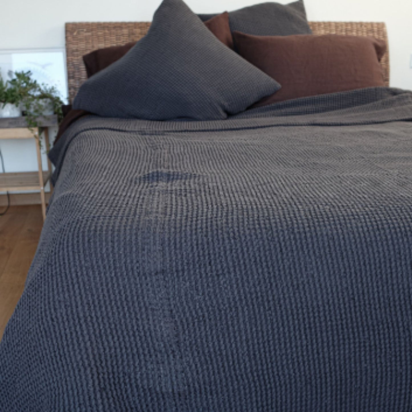 Dark Gray Waffle textured Linen Blanket