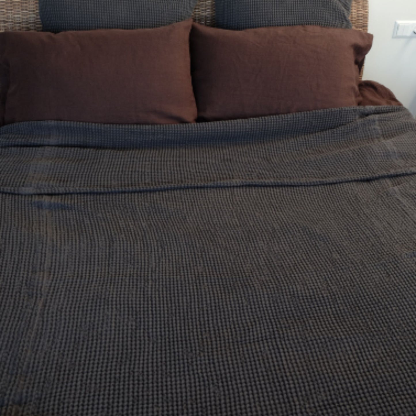 Dark Gray Waffle textured Linen Blanket
