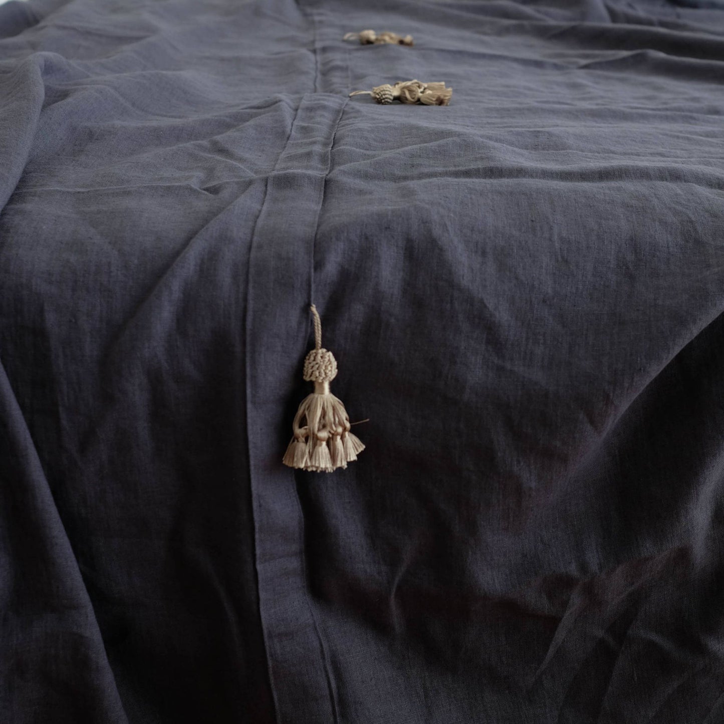 Charcoal Gray Linen Bed Throw Bohemian Style