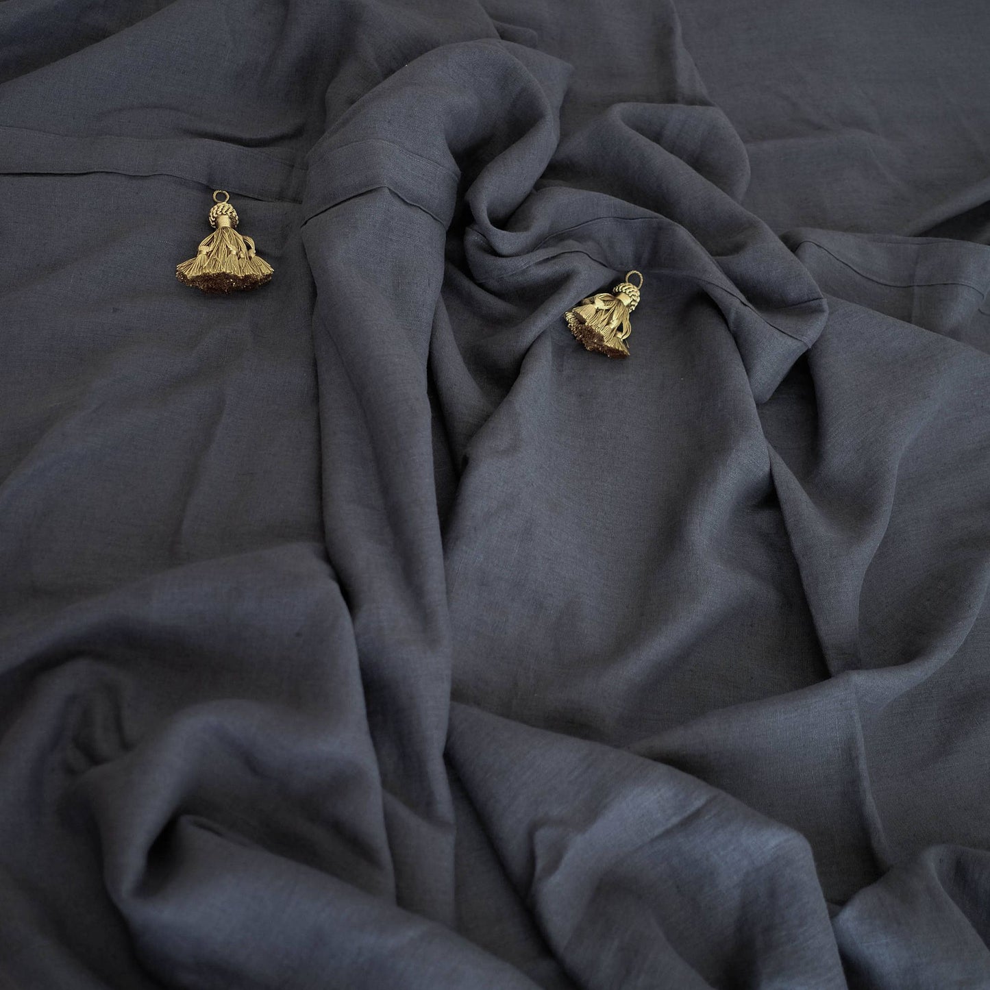 Charcoal Gray Linen Bed Throw Bohemian Style