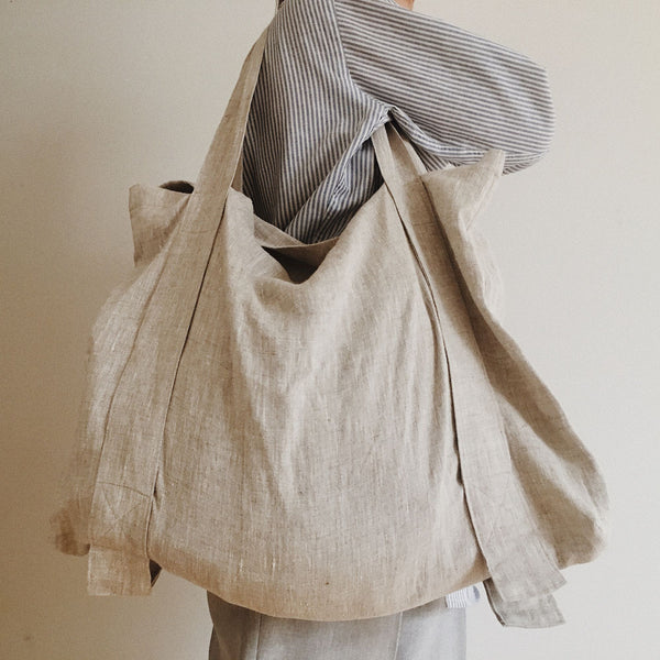 Extra Large Laundry Bag With Two Straps 100% Natural Linen / 