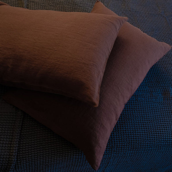 Chocolate BROWN color Linen Bedding set-Duvet cover & 2 Pillow Cases (3 pcs)