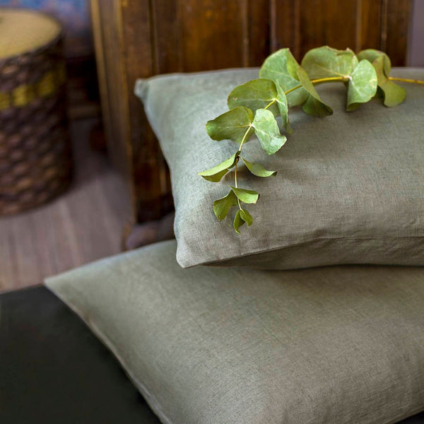Moss Green Linen Pillowcase