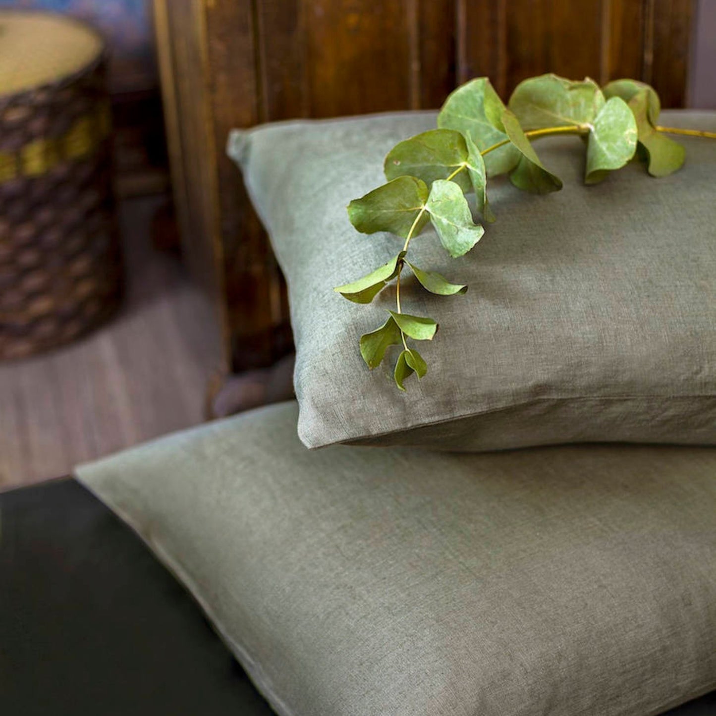 Moss Green Linen Pillowcase