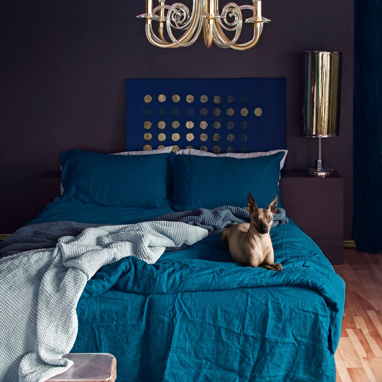 Sky Blue color Waffle textured Linen Blanket
