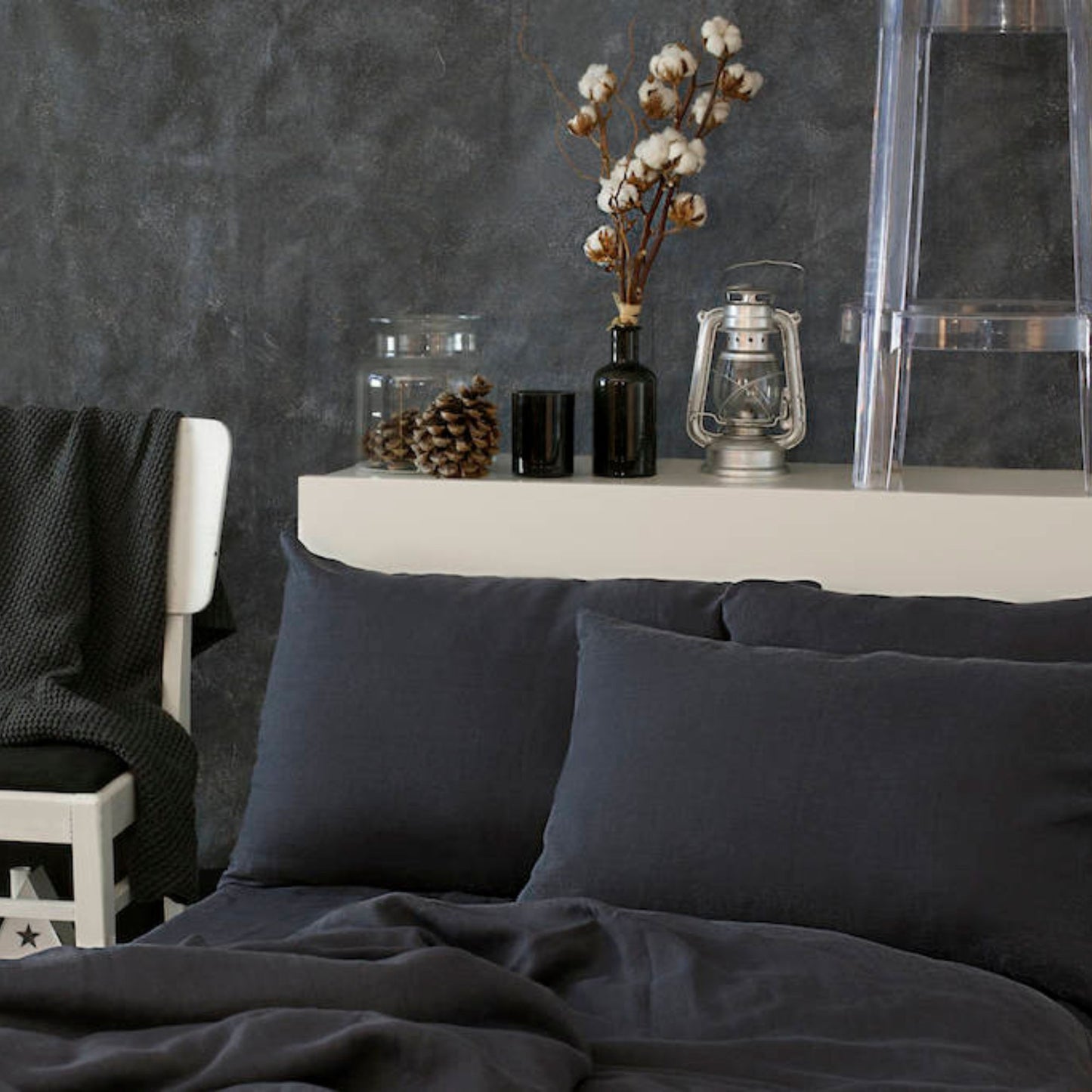 Dark Gray Linen Pillow Case