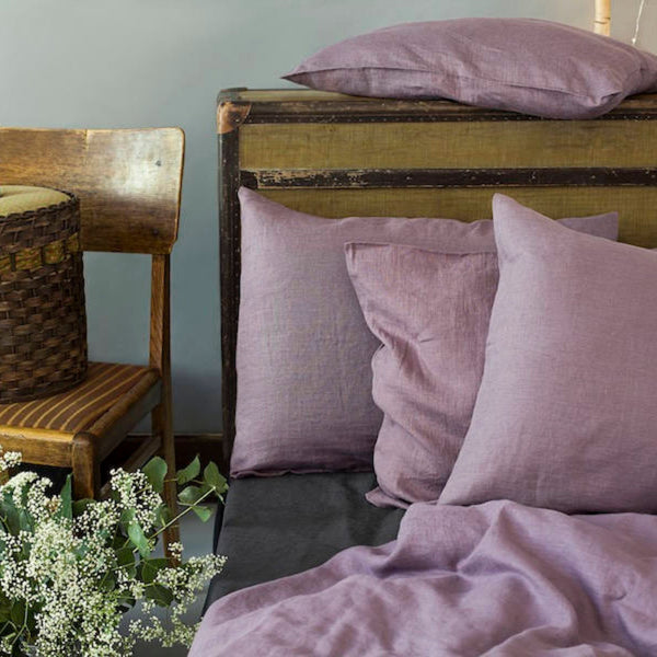 Lavender color Linen Bedding set-Duvet cover & 2 Pillow Cases (3pcs)