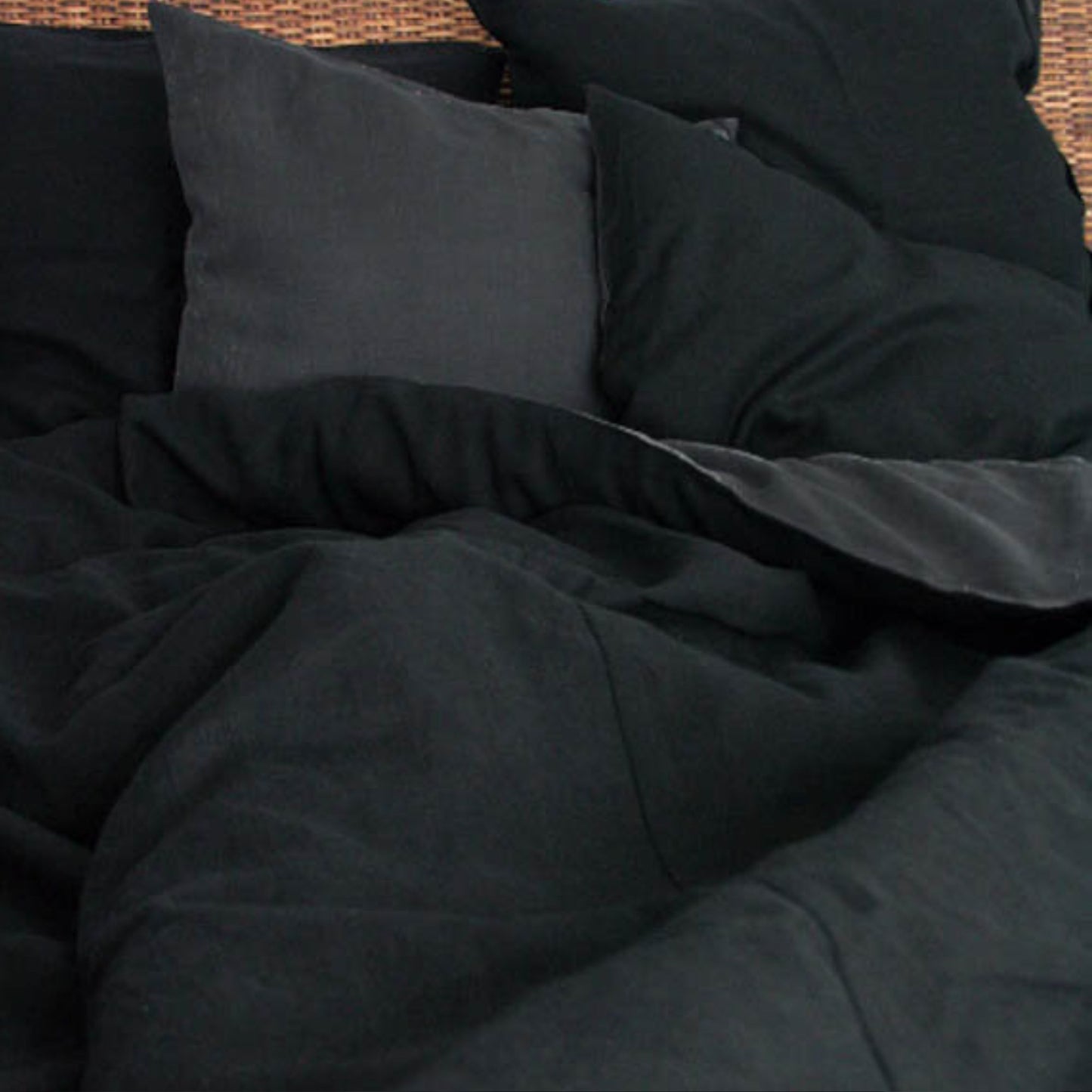 Black and Charcoal Gray Linen Bedding Set