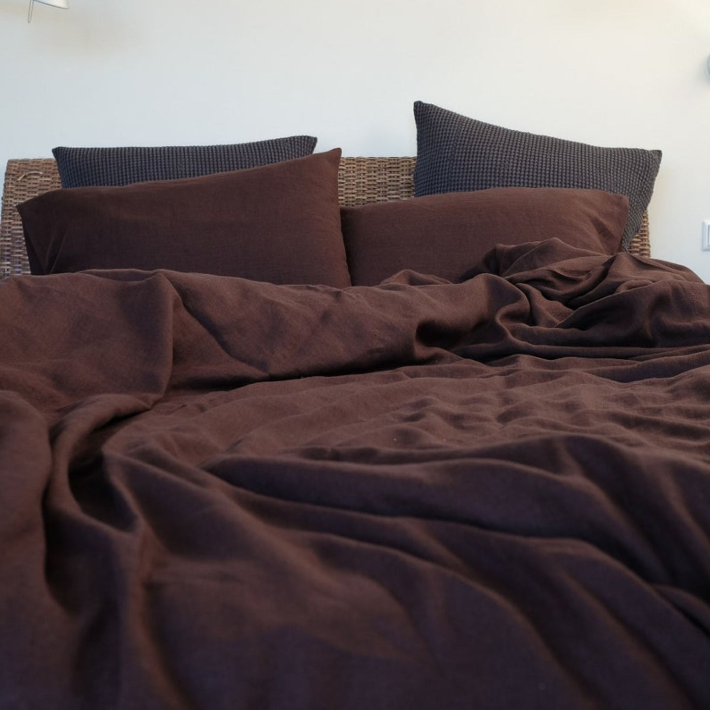 Chocolate BROWN color Linen Bedding set-Duvet cover & 2 Pillow Cases (3 pcs)