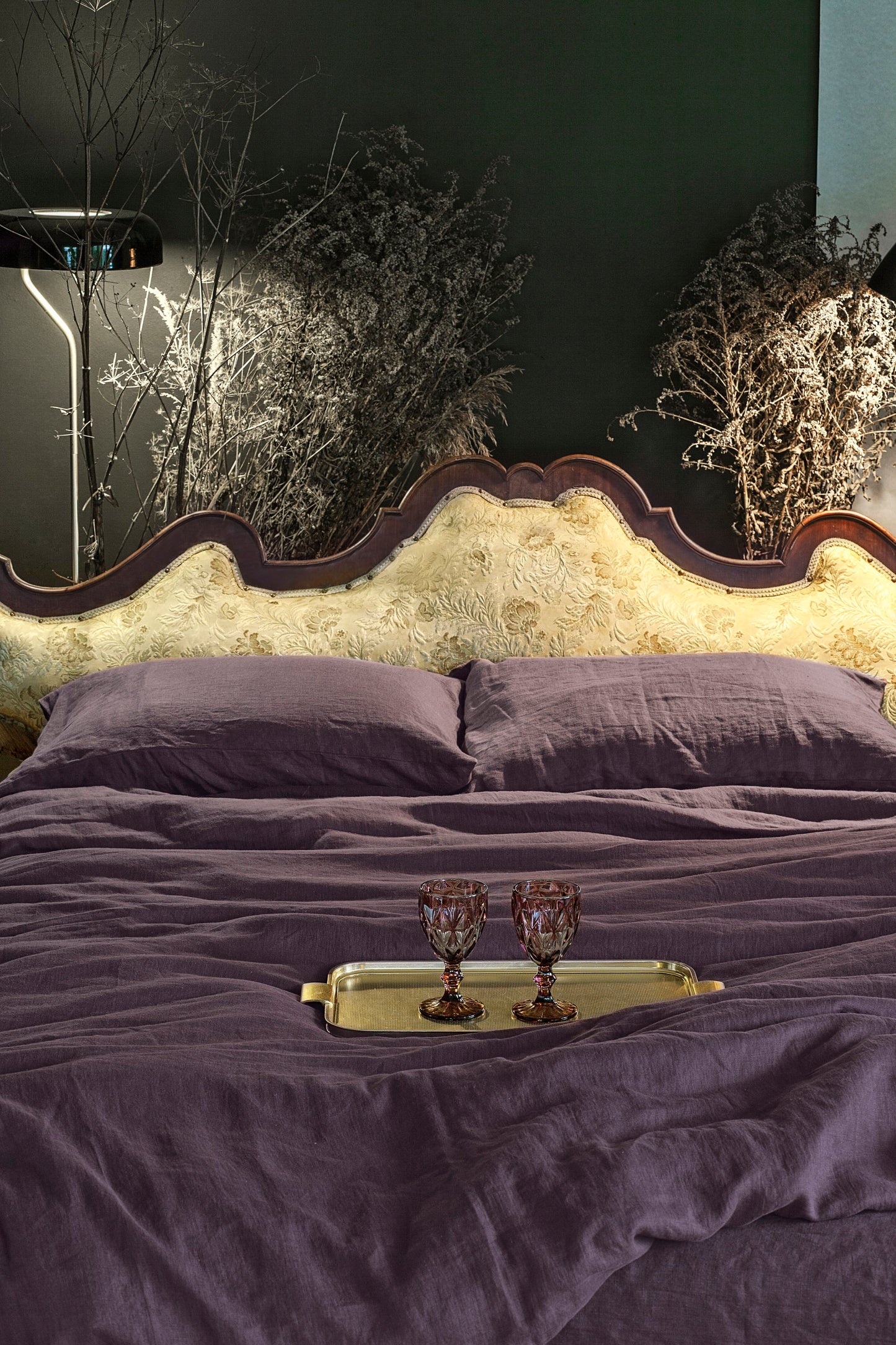 Aubergine Linen Pillow Case made of softened linen in standard, queen and king