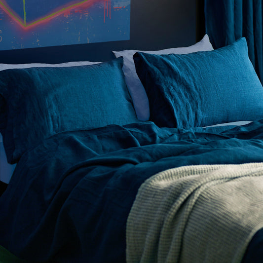 Sea Blue Linen Duvet Cover – Dark Teal Queen | Soft, Natural, Stonewashed