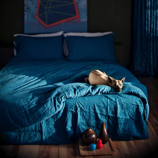 Sea Blue Linen Duvet Cover – Dark Teal Queen | Soft, Natural, Stonewashed