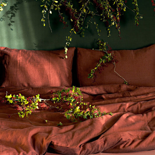 Uluru Red Linen Duvet cover/ Terracotta linen bedding in Twin, Queen, King
