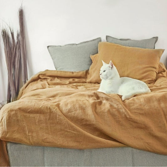 Linen Duvet Cover in Deep Mustard Color
