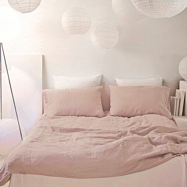 Pastel Pink color Linen Bedding set-Duvet cover & 2 Pillow Cases (3 pcs)