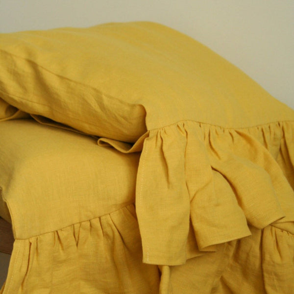 Yellow Baby Linen Bedding Set with Ruffles