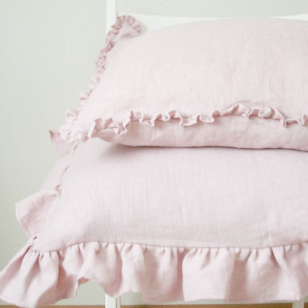 Linen Pillow Case with Wide Ruffles
