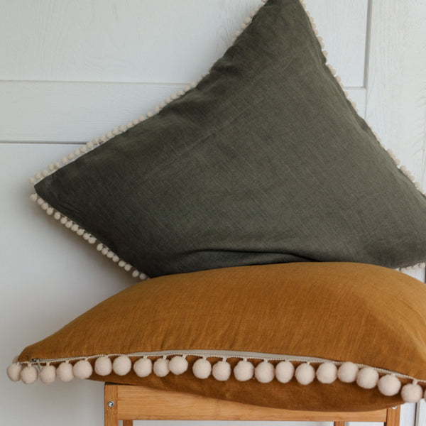 Decorative Pillow Case with Pom Poms