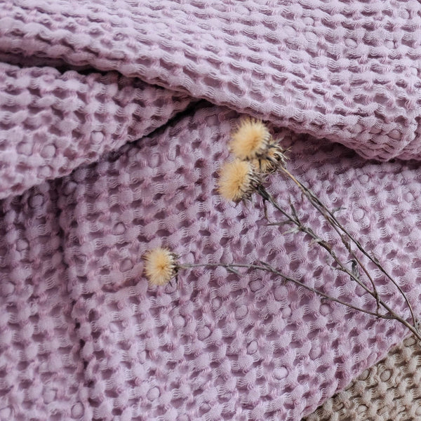 Lilac color Waffle textured Linen Blanket