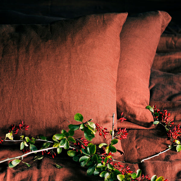 Uluru Red Linen Duvet cover/ Terracotta linen bedding in Twin, Queen, King