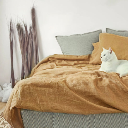 Linen Duvet Cover in Deep Mustard Color