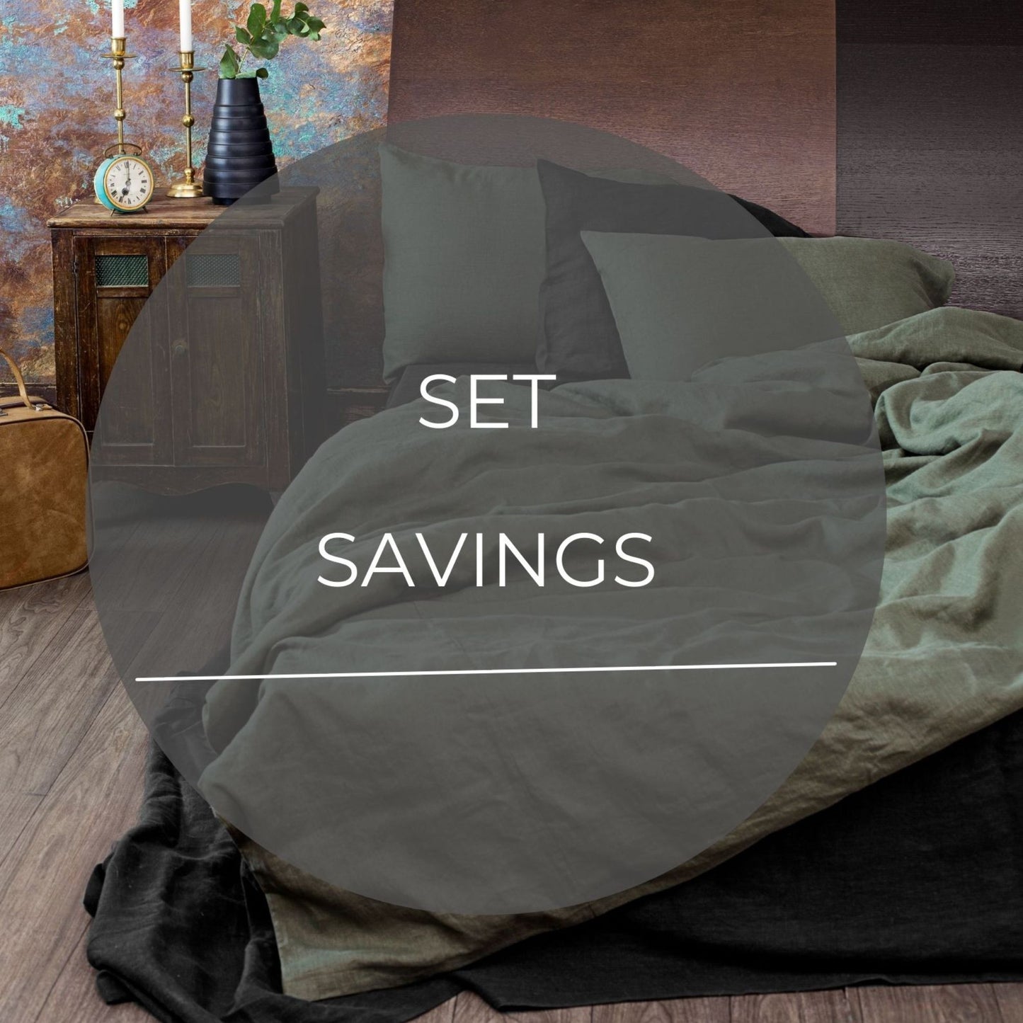 Moss Green color Linen Bedding set-Duvet cover & 2 Pillow Cases (3 pcs)