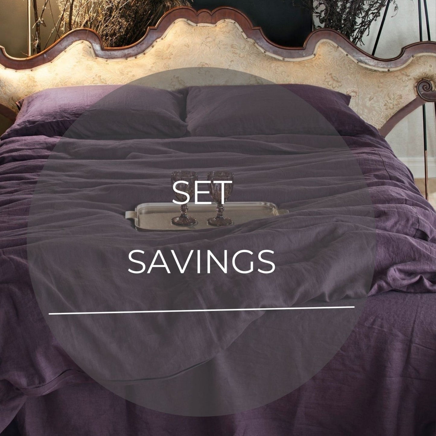 Aubergine color Linen Bedding set-Duvet cover & 2 Pillow Cases (3 pcs)
