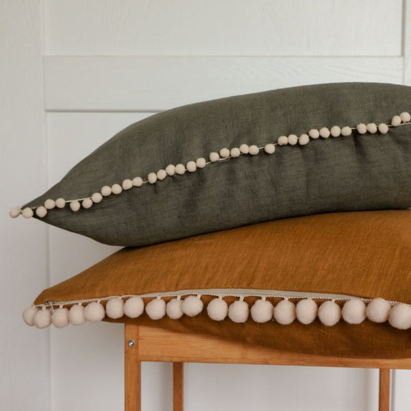 Decorative Pillow Case with Pom Poms
