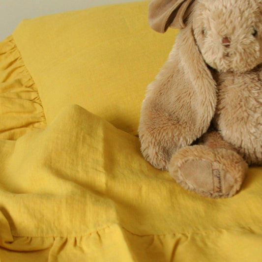 Yellow Baby Linen Bedding Set with Ruffles