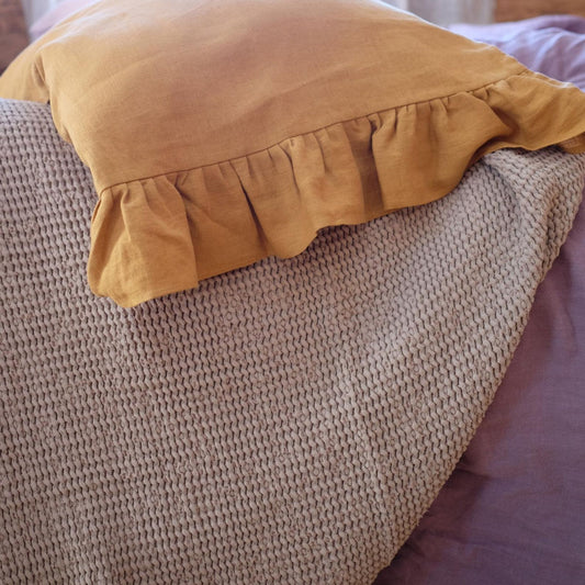 Sand color Waffle textured Linen Blanket