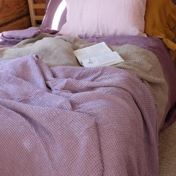 Lilac color Waffle textured Linen Blanket
