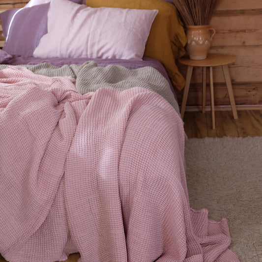 Pastel Pink color Waffle textured Linen Blanket