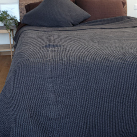 Dark Gray Waffle textured Linen Blanket