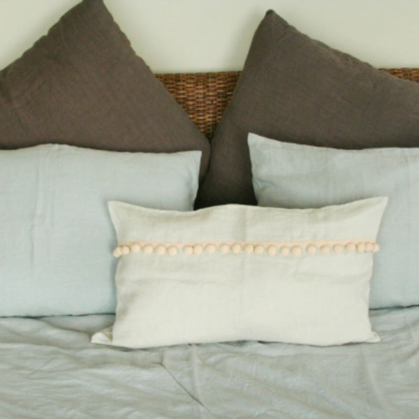 Decorative Linen Pillow with Pom Poms
