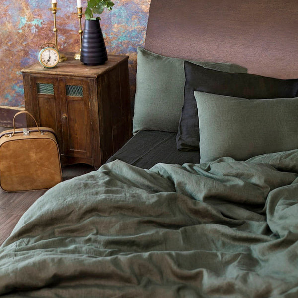 Moss Green Linen Duvet Cover - Luxurious and Sustainable Bedding